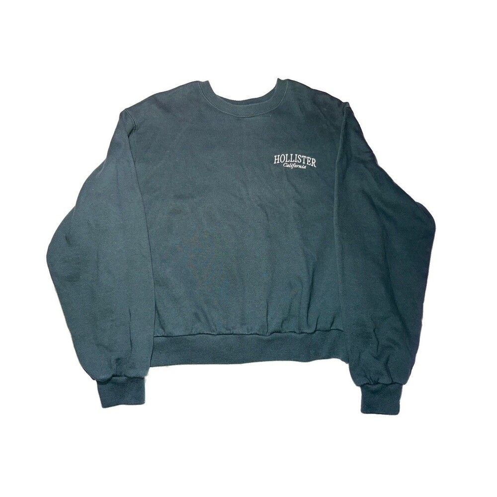 Women's S Grey Hollister Embroidered Boyfriend Crewneck Sweatshirt Crop Midriff